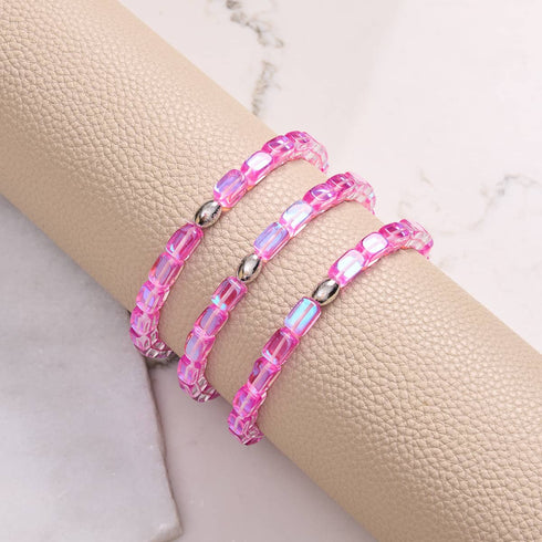 Nébuleuse rose | Argent sterling .925 | Bracelet galets de verre galaxie